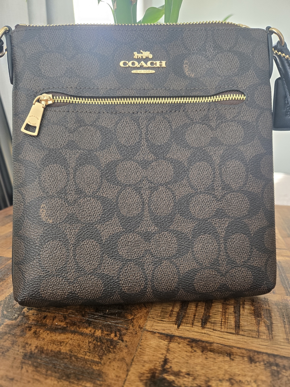 Coach Dark Brown Signature Crossbody with Gold Hardware - Picture 2 of 5